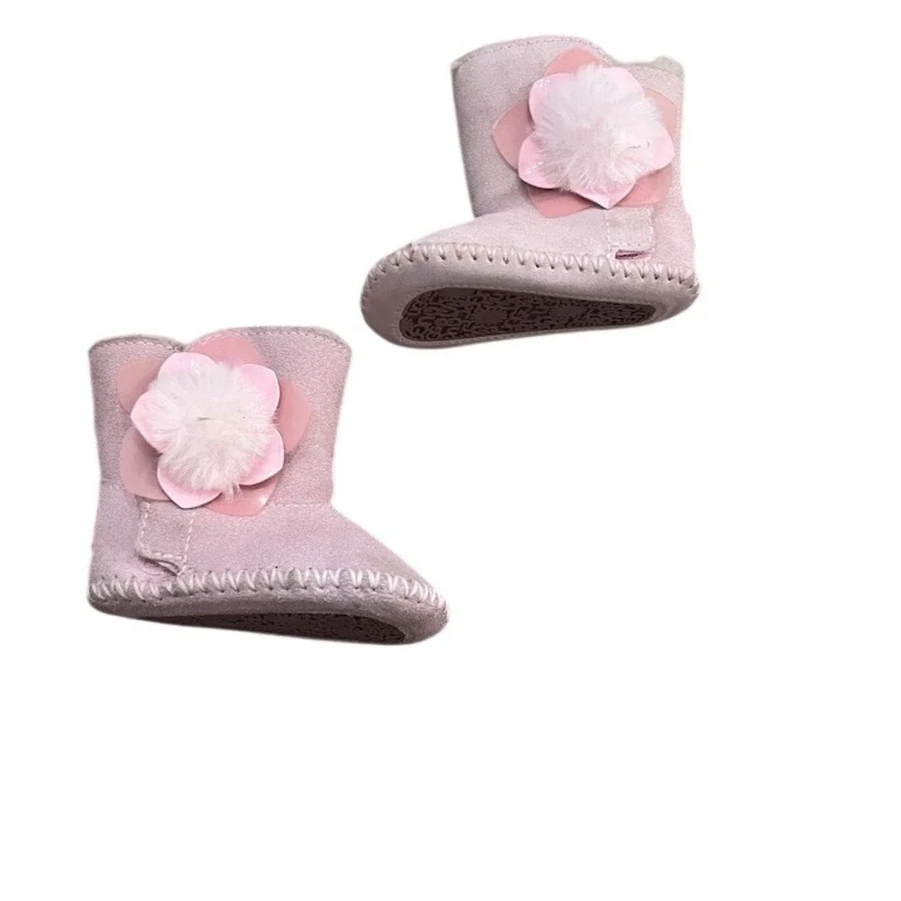 UGG Baby Girls Booties Pink Flower Pom Detail Size 0/1